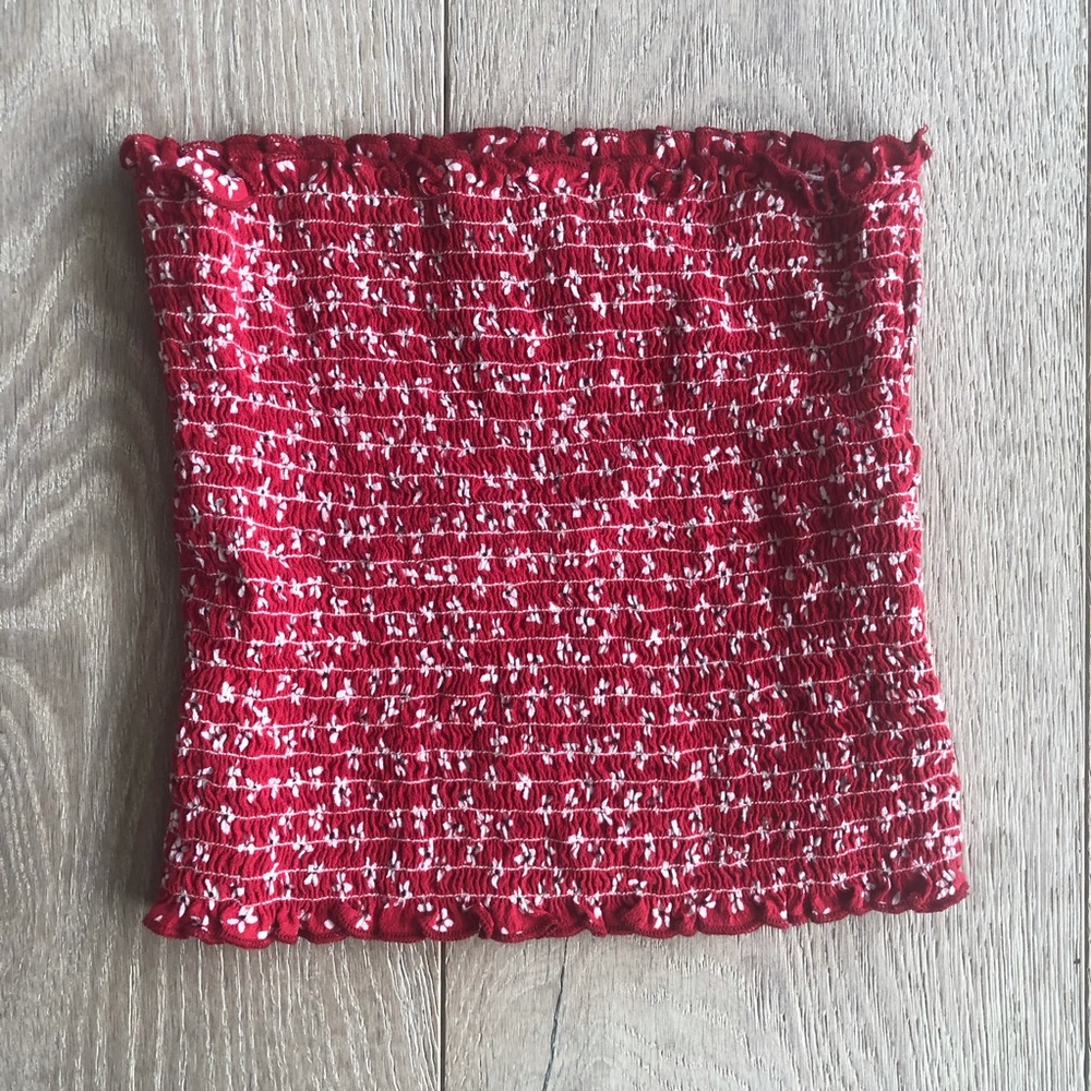 John Galt Red & White Floral Strapless Top